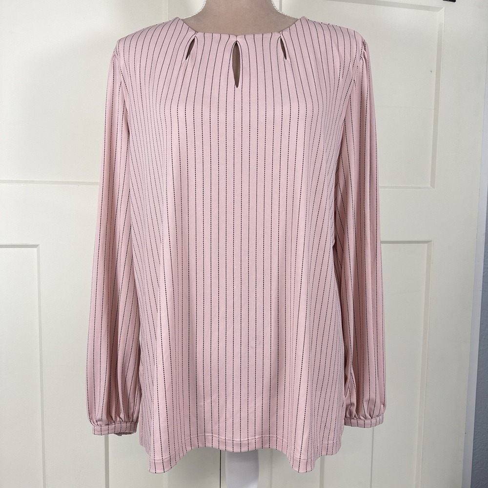 Liz Claiborne Womens XL Pink Keyhole Neckline Long Sleeve Business Career Boss
